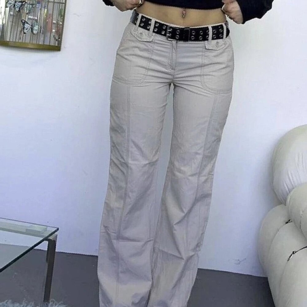 Cream cargo womenswear trousers with pocket detail